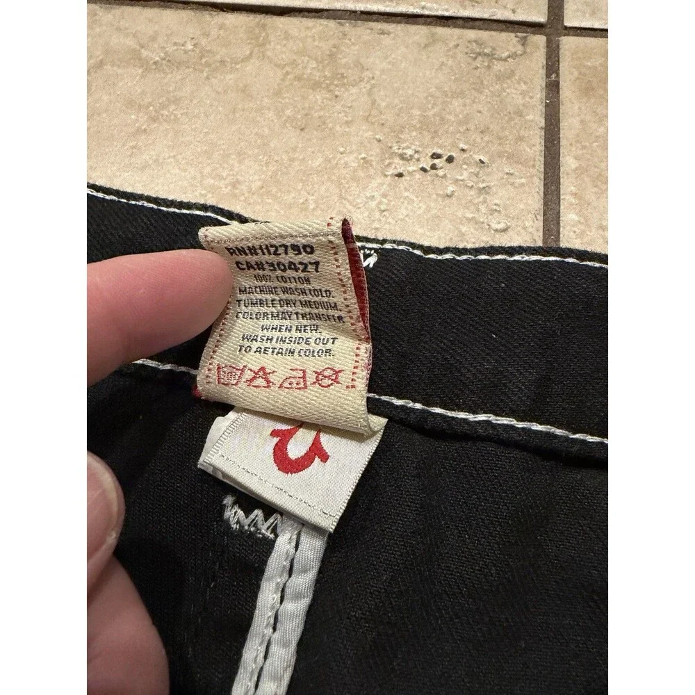 True Religion Jeans Men 36x32 Joey Super T Black Denim USA Made Rope Flap Pocket - Picture 6 of 11